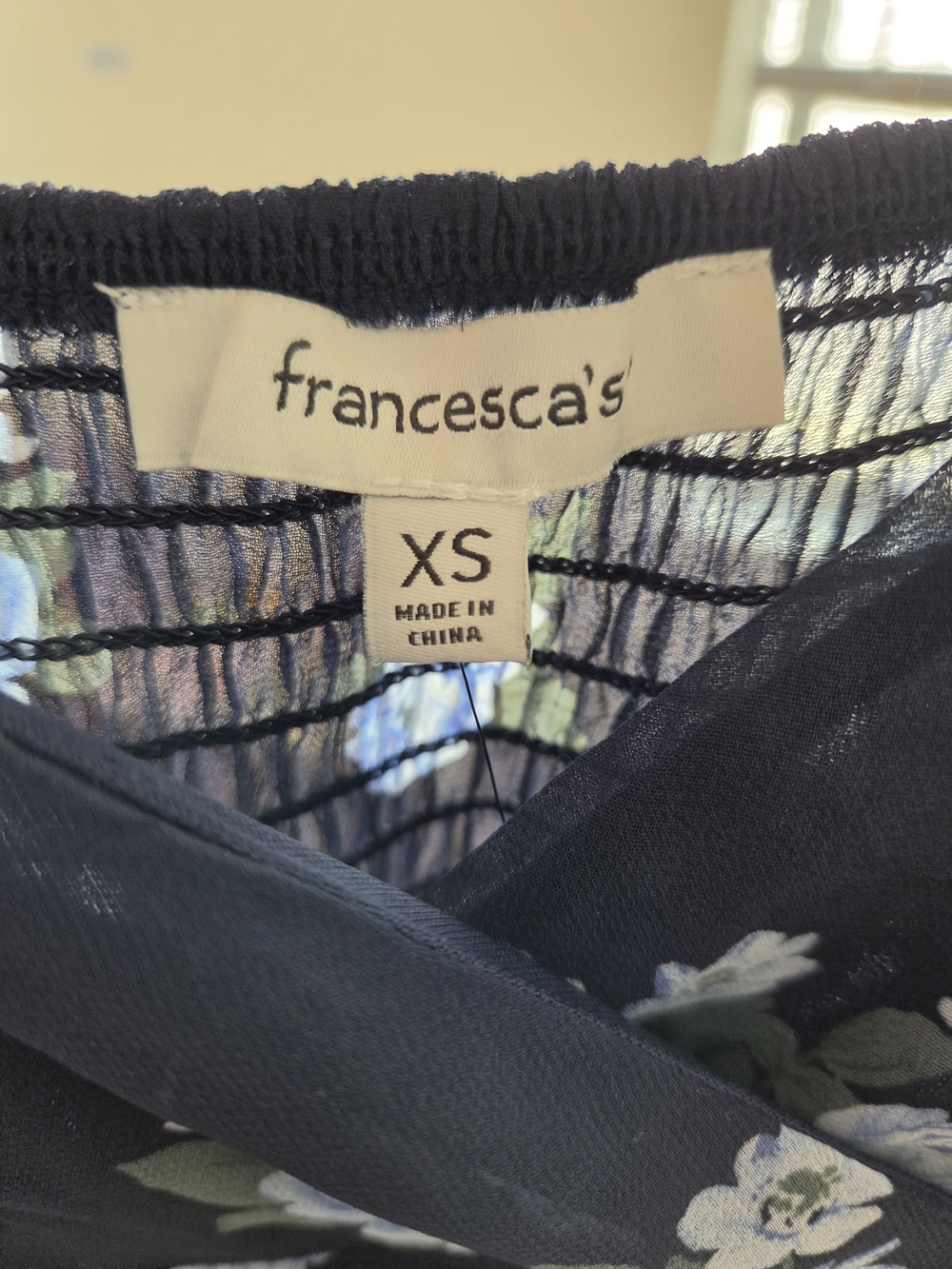 Francesca's Collections Navy B Sheer Floral V-Neck Dress with Light Blue Roses - Picture 11 of 13